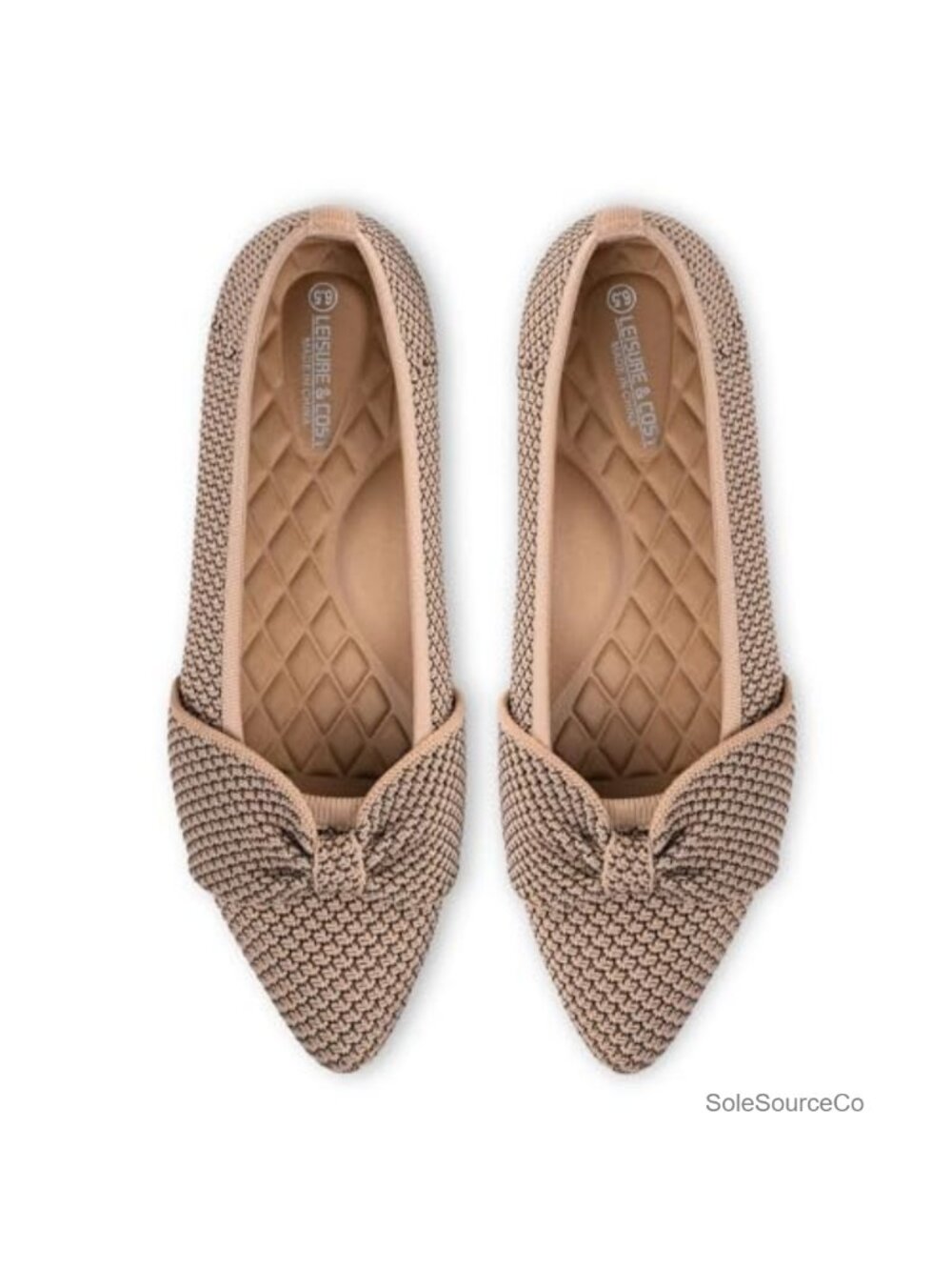 Women's Ballet Flats Pointed Toe Knit Shoes with Bow Non-Slip Cushioned
